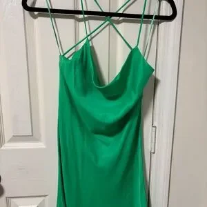 Zara | Dresses | Satin Green Dress With Open Back | Poshmark